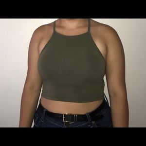 Green cropped tank top